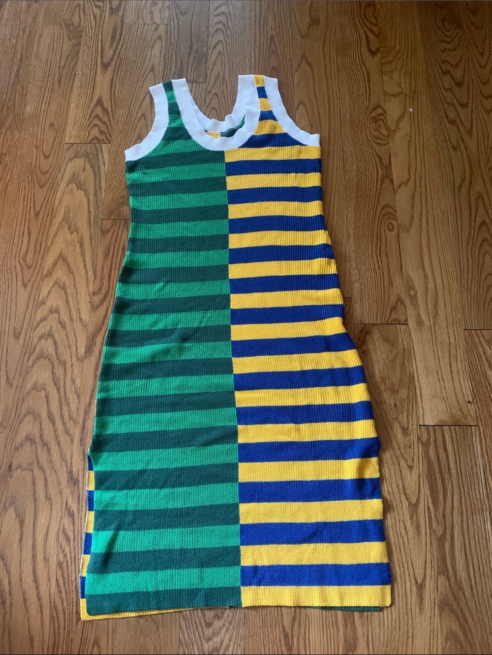Amazon Green, Yellow and Blue Striped Ribbed Midi Dress